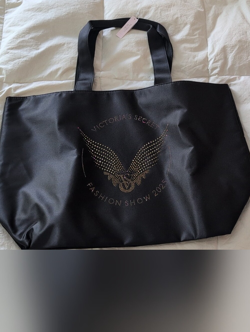 New With Tags Victoria's Secret Black Tote with Rhinestone Wing Logo